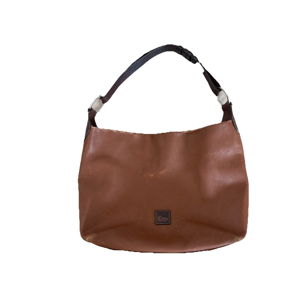 Dooney and Bourke Leather O-Ring Sac Brown Pebbled Large Satchel Shoulder Bag - Picture 2 of 16